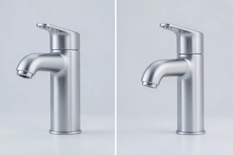 Comparação visual de diferentes modelos de torneiras antivandalismo lado a lado, destacando características distintas.