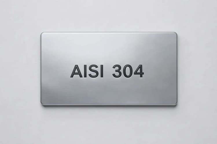 Peça de metal com a gravação 'AISI 304' em baixo relevo.